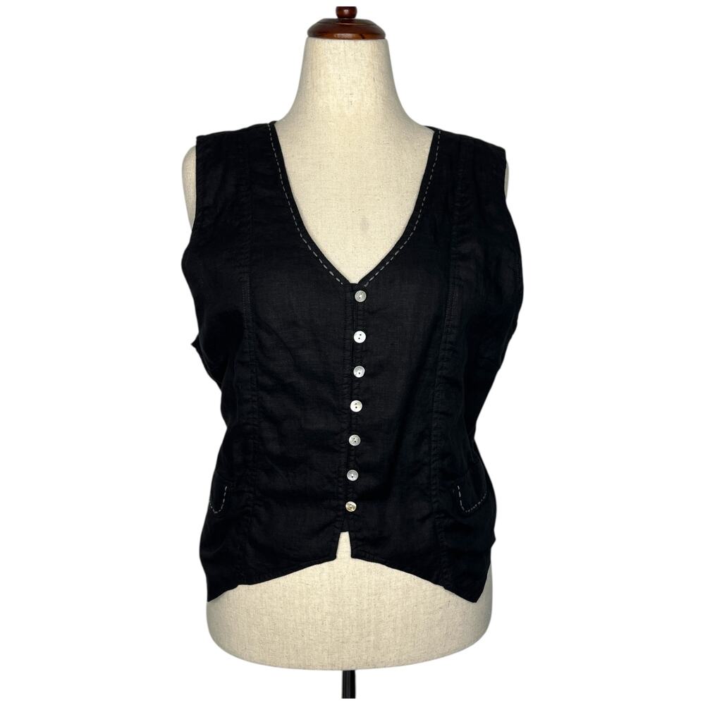 Breathe Clothing Handmade Dylan Linen Vest L/XL Black Elm Waistcoat Lagenlook